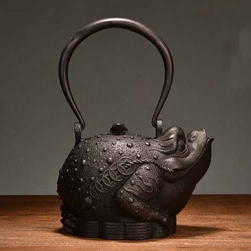 Cast Iron Teapot, Stovetop Safe Tea Kettle With handle, Asian Style Handmade Tea Pot For Home Camping Outdoor Use(0.9L, BlackR) by Unknown