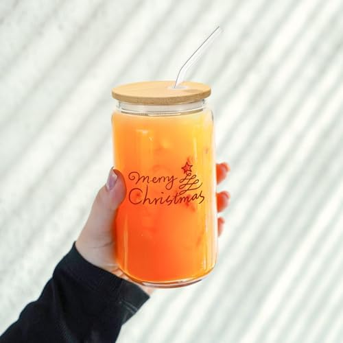 WHEATHUSK 20 Pack Glass Cups with Bamboo Lids and Glass Straws 16oz Clear Glass Tumblers Beer Can Shaped Drinking Glasses Iced Coffee Cups, Cute Tea Cups for Whiskey, Soda, Cocktail, Gift - Image 7