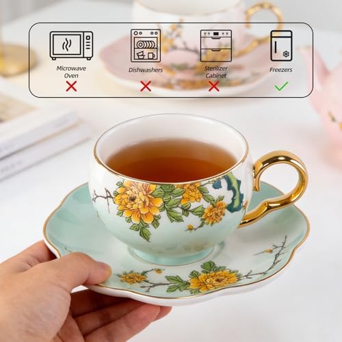 KAMMAK Tea Cups and Saucers Set of 2, Porcelain Coffee Cups, NX039 - Image 4