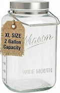 kitchentoolz Large 2 Gallon Glass Mason Jar with Big Airtight Metal Lid and Carry Handle – Wide Mouth Square Container with Measurements for Dry Goods, Bulk Storage, and Food Prep by KITCHENTOOLZ