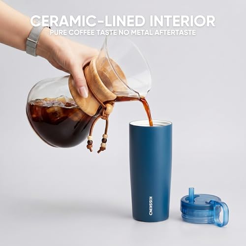 KISSKIND Leakproof Iced Coffee Tumbler 24 oz, Insulated Ceramic Lined Cup - Image 6