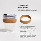 SWANZ Glass Swirl Cup 15oz with Cork Band & Lid – Coffee, Tea & Iced Drinks - Image 3