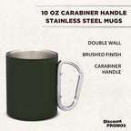 DISCOUNT PROMOS Stainless Steel Mugs with Carabiner Handle 10 oz. Set of 10, Bulk Pack - Perfect for Coffee, Soda, Other Hot & Cold Beverages - Army Green - Image 3