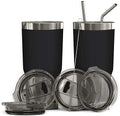 BluePeak Double Wall Vacuum Stainless Steel Insulated Tumblers Set, 2-Pack - Includes 2 Sipping Lids, 2 Spill-Proof Sliding Lids, 2 Straws, 1 Cleaning Brush & Gift Box (30 oz, Black) by BluePeak