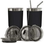 BluePeak Double Wall Vacuum Stainless Steel Insulated Tumblers Set, 2-Pack - Includes 2 Sipping Lids, 2 Spill-Proof Sliding Lids, 2 Straws, 1 Cleaning Brush & Gift Box (30 oz, Black) by BluePeak