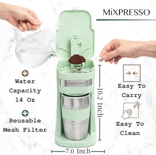 Mixpresso Single Serve & Single Cup Coffee Maker with 14oz Travel Mug Green - Image 2