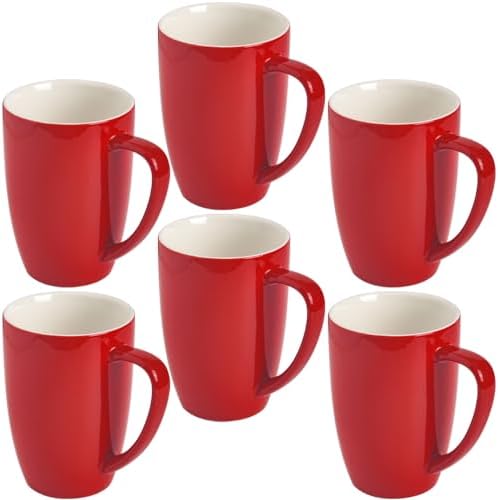 homEdge Porcelain Mug Set, 16 Ounces Cup for Tea, Latte, Mocha, Hot Chocolate, Set of 6, Red by homEdge