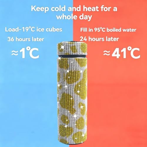 17 oz Bling Stainless Steel Water Bottle Rhinestone Vacuum Water Bottle Glitter Bottles Diamond Vacuum Flask Mug Gift Girls Women (500ml),Cow Yellow - Image 4