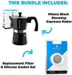 GROSCHE Milano Stovetop Espresso Maker Moka pot 6 espresso Cup - 9.3 oz, Black and 3 Replacement Seals Gaskets Bundle Stove top coffee maker Moka Italian espresso coffee maker and replacement gaskets - Image 2