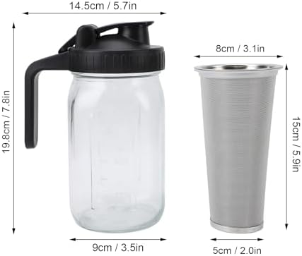 Cold Brew Coffee Maker Pitcher, with Stainless Steel Filter Thick Glass Iced Coffee Maker Pot Spout Lid Handle (1000ml) - Image 3