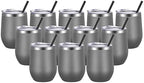VEGOND Wine Tumblers Bulk 12 Pack, 12oz Stainless Steel Stemless Wine Glass with Lids and Straws, Double Wall Vacuum Insulated Tumbler Cup, Coffee Mug for Cold Hot Drinks by VEGOND