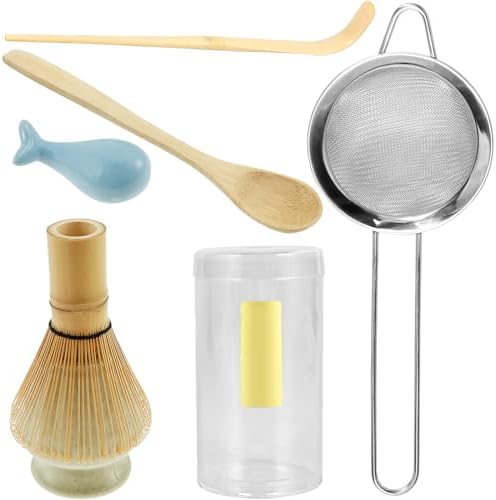 6Pcs Matcha Whisk Set Bamboo Natural Wood Matcha Whisks Kit Elegant Tea Set Includes Scoop Spoon Bowl with Mouth Holder Scoop Sifter Practical Kit for Beginners Tea Making Accessory Home Easy to Clean by Unknown
