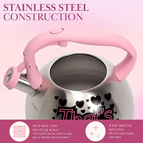 Paris Hilton Whistling Stovetop Tea Kettle, Stainless Steel with Color Changing "That's Hot" Heat Indicator Design, Soft Touch Handle, 2.5-Quart, Pink - Image 6