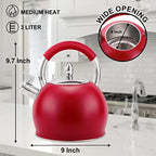 Whistling Tea Kettle for Stove Top Stainless Steel Tea Pot with Ergonomic Silicone Handle Teapot for Stovetop 3.2 Quart / 3 Liter Red - Image 6