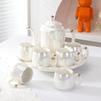 White,B, Coffee Cup Set,Pearl White Porcelain Tea Sets, Pearl Handle Design Tea Cup Set, with Teapot Teacups Tea Plate, Tea Set for Tea/Coffee - Image 3