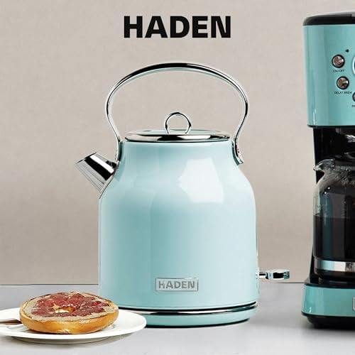 Haden Heritage 1.7 Liter Stainless Steel Retro Electric Tea Kettle with Auto Shutoff and Dry Boil Protection, Light Turquoise - Image 6