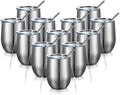 COMOOO 12oz Insulated Wine tumbler with Lid, Stainless Steel Stemless Wine Tumbler Glass,Double Wall Vacuum Wine Tumbler Cups with Straw for Coffee, Cocktails,Beer,Champaign Silver, 12 pack by COMOOO