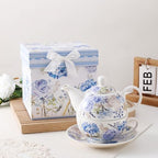 fanquare Blue and Purple Roses and Hydrangeas Porcelain Tea for One Set - Image 3