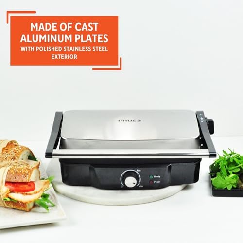 IMUSA Stainless Steel Panini Press Electric with Adjustable Temperature Settings and Nonstick Plates, 1200W - Image 4