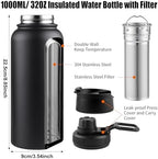 Sivaphe 32 oz Tea Infuser Bottle With Removable Filter,18/8 Stainless Steel Insulated Water Bottle for Loose Leaf Tea,1L Strainer Travel Tumbler with Lid Black - Image 4