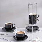 8 Ounce Stackable Cappuccino Cups with Saucers and Metal Stand - Image 7