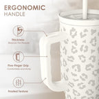 SANDJEST Leopard Tumbler with Handle, Insulated Cup Stainless Steel Travel Mug Cup, Gifts for Women Girl on Birthday Christmas, Cream Leopard, 40oz - Image 3