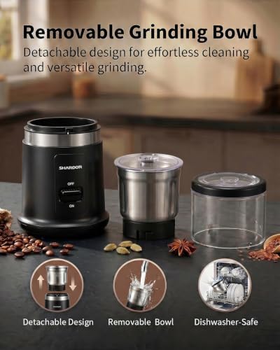 SHARDOR Quiet Coffee Grinder Electric, 70g Removable Bowl Spice Grinder for Coffee Beans, Seeds and Grains, Super Silent Grinding Mill with 60dB Low Noise, 2.5oz Capacity, Black - Image 4