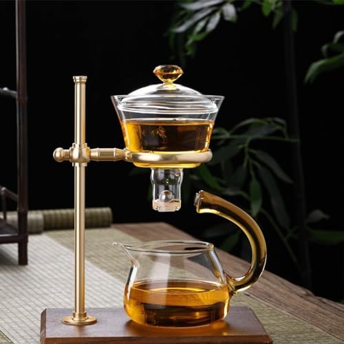 YUDIZWS Semi Automatic Tea Set,Magnetic Teapot,Semi Automatic Drip Rotating Glass Teapot Set,Glass Teapot Lazy Chinese Glass Tea Set with Glass Teapot and Infuser,A - Image 3