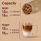 Double Wall Glass Coffee Mugs with Handle, Set of 4-12 oz Insulated Borosilicate Clear Cups for Espresso, Latte, Tea - Image 2