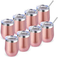 Volhoply 12oz Stainless Steel Wine Tumbler with Lid Bulk 8 Pack,Double Wall Vacuum Stemless Wine Glasses,Reusable Metal Travel Coffe Mug with Straw,Insulated Cup Gifts for Christmas（Rose Gold,8 Set） by LiveFully%EF%BC%8CDrinkFreely%E2%80%94KeepGoingwithVolhoply%EF%BC%81