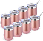 Volhoply 12oz Stainless Steel Wine Tumbler with Lid Bulk 8 Pack,Double Wall Vacuum Stemless Wine Glasses,Reusable Metal Travel Coffe Mug with Straw,Insulated Cup Gifts for Christmas（Rose Gold,8 Set） by LiveFully%EF%BC%8CDrinkFreely%E2%80%94KeepGoingwithVolhoply%EF%BC%81