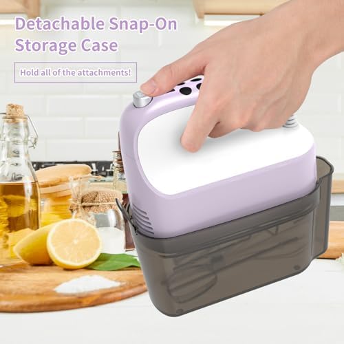 Yomelo 9-Speed Digital Hand Mixer Electric, 400W Powerful DC Motor, Hand Mixer Electric Handheld with Snap-On Storage Case, 5 Stainless Steel Accessories, Beaters, Dough Hooks, Whisk(Lilac Purple) - Image 6