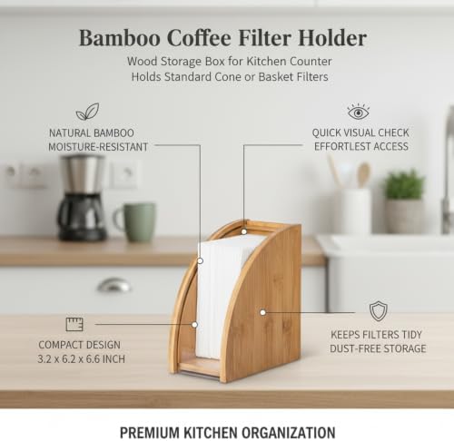 Bamboo Coffee Filter Holder, Wood Storage Box for Kitchen Counter, Holds Standard Cone or Basket Filters (1 PC) - Image 5