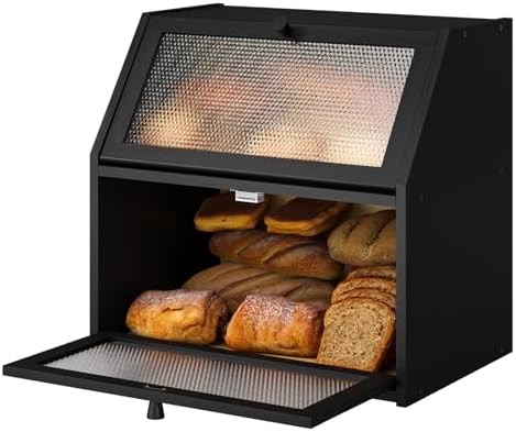 STDDRE Bread Box for Kitchen Countertop Bin Double Layer Bread Box Storage Container Extra Large Capacity with Diamond Pattern Windows (Black, Extra Large) by LifeTakesaDifferentTurn