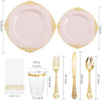 YOUBET 700 PCS Pink and Gold Plastic Dinnerware Set for Wedding Party - Image 2