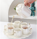 White,B, Coffee Cup Set,Pearl White Porcelain Tea Sets, Pearl Handle Design Tea Cup Set, with Teapot Teacups Tea Plate, Tea Set for Tea/Coffee - Image 4