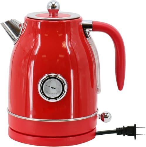 1.8 Quart Electric Tea Kettle and 2 Slice Toaster Combo, Retro Kitchen Appliance Set with Adjustable Browning and Water Temperature Gauge (Red) - Image 3