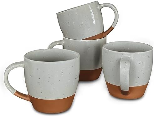 MORA Ceramic Large Latte Mug Set of 4, 16oz - Microwavable, Porcelain Coffee Cups With Big Handle - Modern, Boho, Unique Style For Any Kitchen. Microwave Safe Stoneware - Earl Grey by MORA