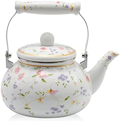Saihisday Floral Teapot Enamel Afternoon 2.5L Tea Kettle For Stovetop, Large Flowered Tea Kettle with Ceramic Handel for Afternoon Tea Wedding Party Housewarming Gift by Saihisday
