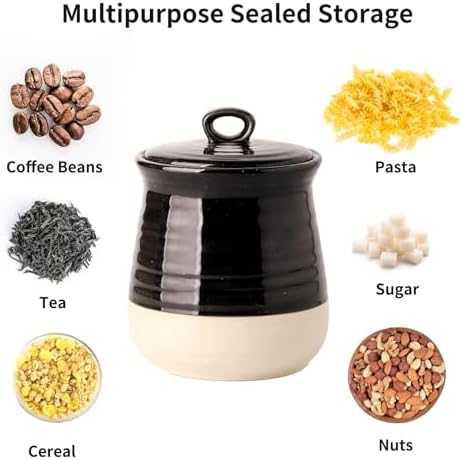 HASENSE Ceramic Food Storage Jar with Airtight Lid, 30 FL Oz Kitchen Canister for Coffee Beans, Tea, Sugar & Candy, Farmhouse Coffee Cookie Container for Kitchen Counter, Black - Image 5
