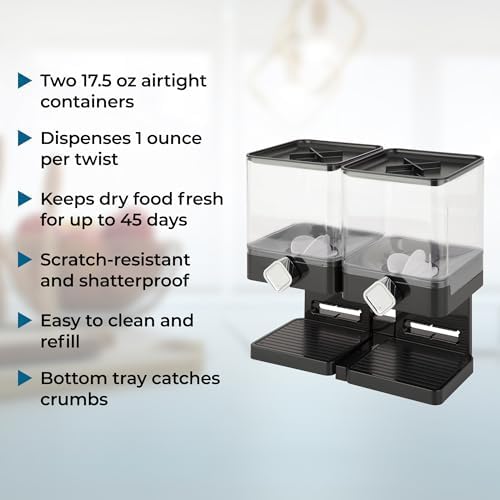 Honey-Can-Do Zevro Compact Dry Food Dispenser, Dual Control, Black/Chrome - Image 4
