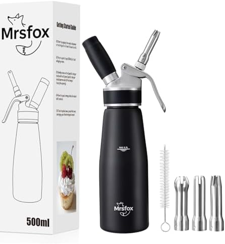 Mrsfox Professional Aluminum Whipped Cream Dispenser – 500 mL (Black) by Mrsfox