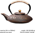 tetsubin Cast iron Tea Kettle workshop Healthy japanese flower pattern Teapot with Stainless Steel Infuser send gift（30.4oz）【gold Cherry blossom】 - Image 2