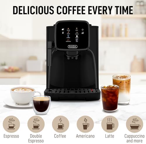 Zulay Kitchen Magia Clasica Automatic Espresso Machine with Built-In Grinder, Touch Panel Coffee Maker, Steam Wand Milk Frother, Adjustable Strength, Self-Cleaning, Black (13" x 17.7" x 9.4") - Image 6