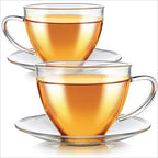 Teabloom Royal Teacup and Saucer Set 2-Pack – Medium Teacup Size – 8 OZ/ 240 ML Capacity – Crystal Clear Classic Design – Premium Borosilicate Glass – Stain-free and Heat Resistant - Image 3
