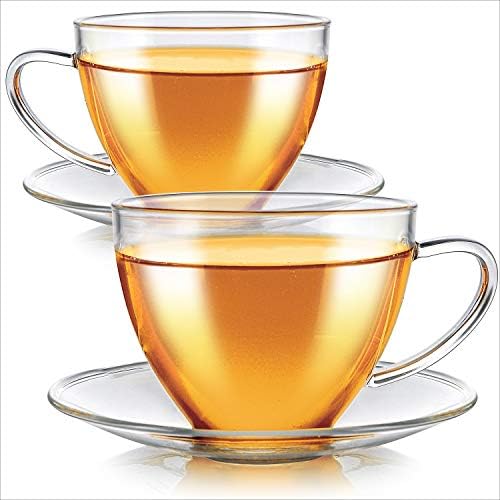 Teabloom Royal Teacup and Saucer Set 2-Pack – Medium Teacup Size – 8 OZ/ 240 ML Capacity – Crystal Clear Classic Design – Premium Borosilicate Glass – Stain-free and Heat Resistant - Image 3