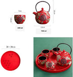 Wedding Supplies, Wedding Tea Set, Chinese Traditional Wedding Decoration Red Tea Set, Kung Fu Tea Set for Wedding Housewarming (Style B) - Image 5