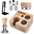 58mm Tamper Kit – Maple Self Leveling Tamper, Espresso Leveler, WDT Tool, Beechwood Tamper Station, Portafilter Funnel & Espresso Filter Screen by KNODOS