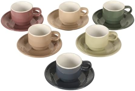 Gibson Home Brew Harmony 13 Piece Espresso Cup Set with Metal Rack, Stoneware Espresso Cups & Saucers, Solid Color Stackable Coffee Set, Café Style, Dishwasher & Microwave Safe - Image 7