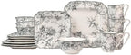 222 Fifth Adelaide Grey 16-Piece Floral Porcelain Dinnerware Set | Microwave and Dishwasher Safe Dining Set for 4 | Stackable and Chip-Resistant Plates Bowls and Cups | Gift for Housewarming & Wedding by 222Fifth